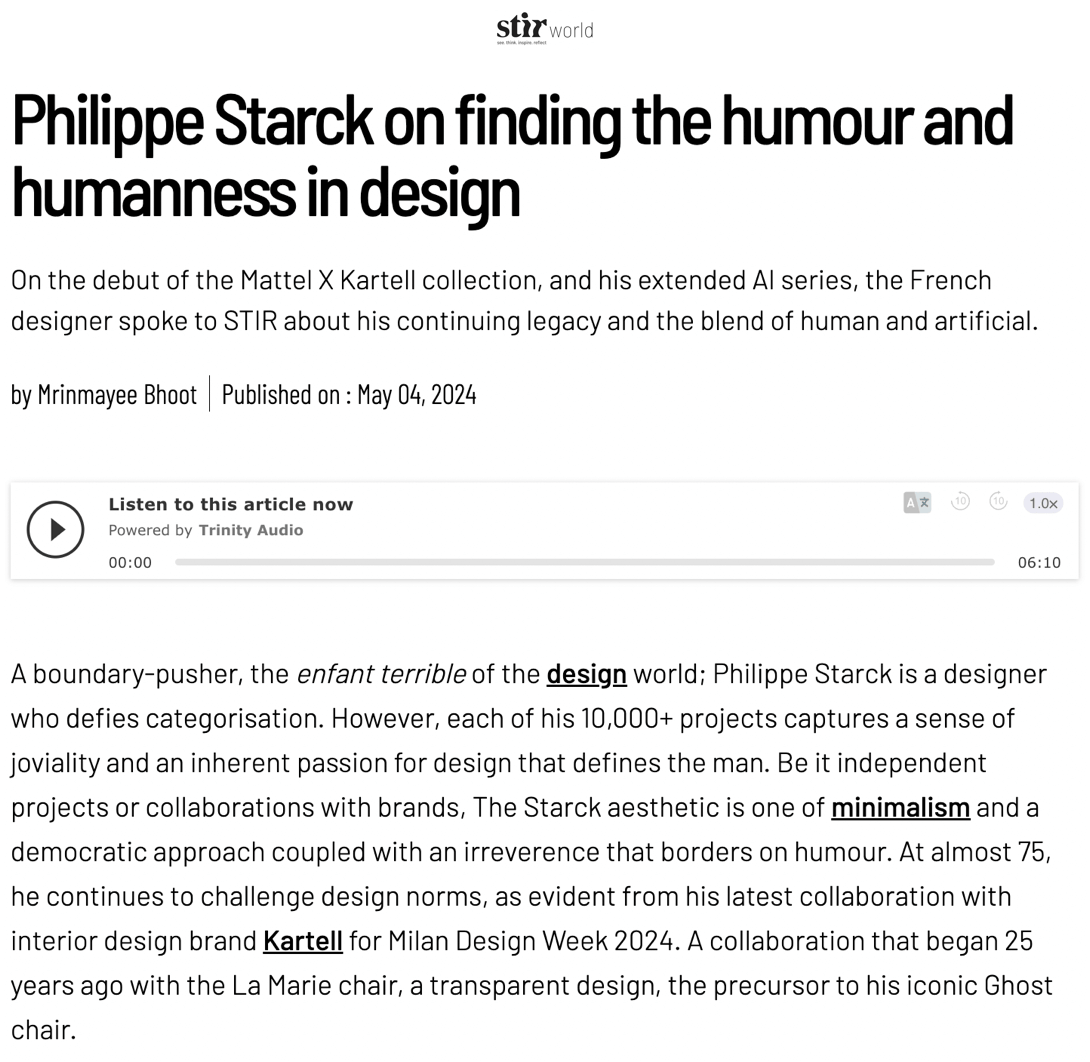 Philippe Starck on finding the humour and humanness in design