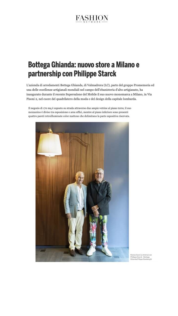 Bottega Ghianda: new shop in Milan and partnership with Philippe Starck