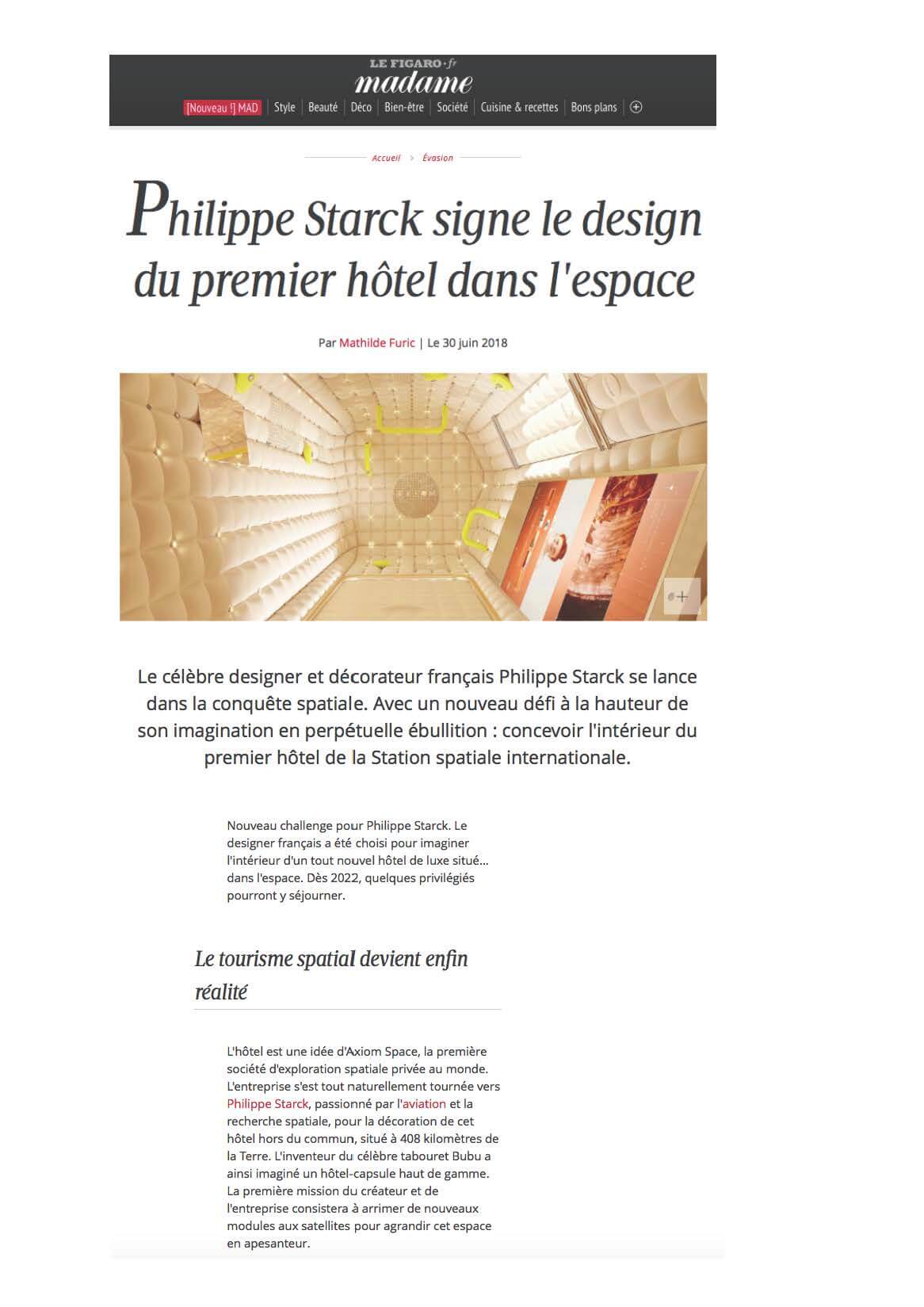 Philippe Starck signe le design du premier hotel dans l'espace