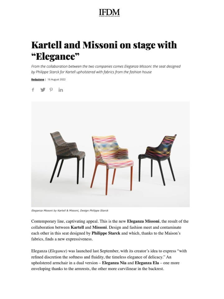 Kartell and Missoni on stage with “Elegance”