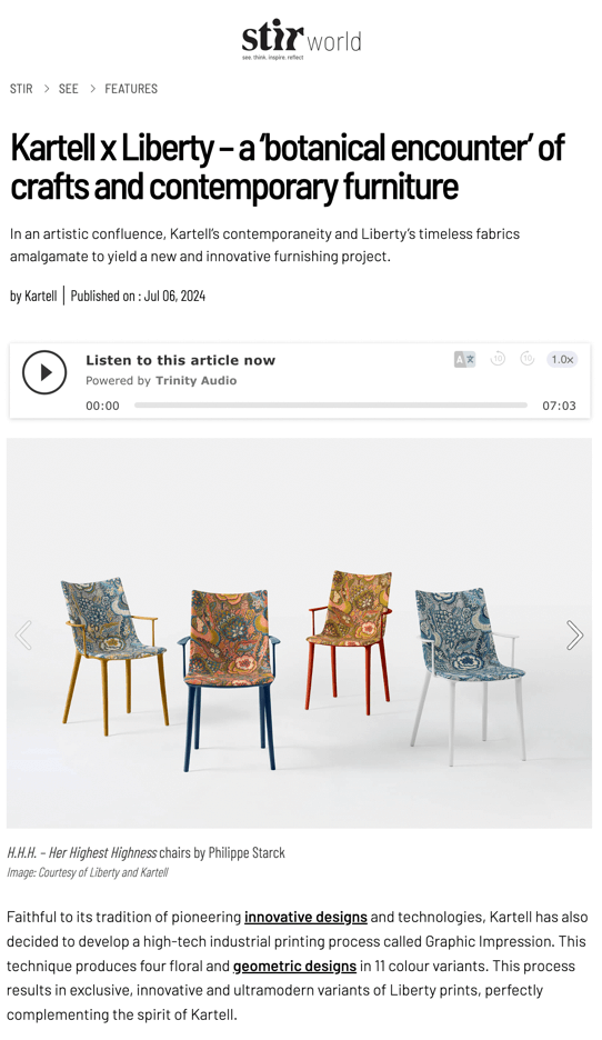 Kartell x Liberty – a ‘botanical encounter’ of crafts and contemporary furniture