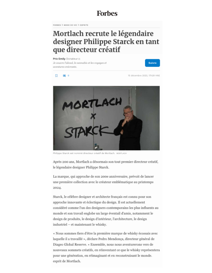 Mortlach Brings On Legendary Designer Philippe Starck As Creative Director 