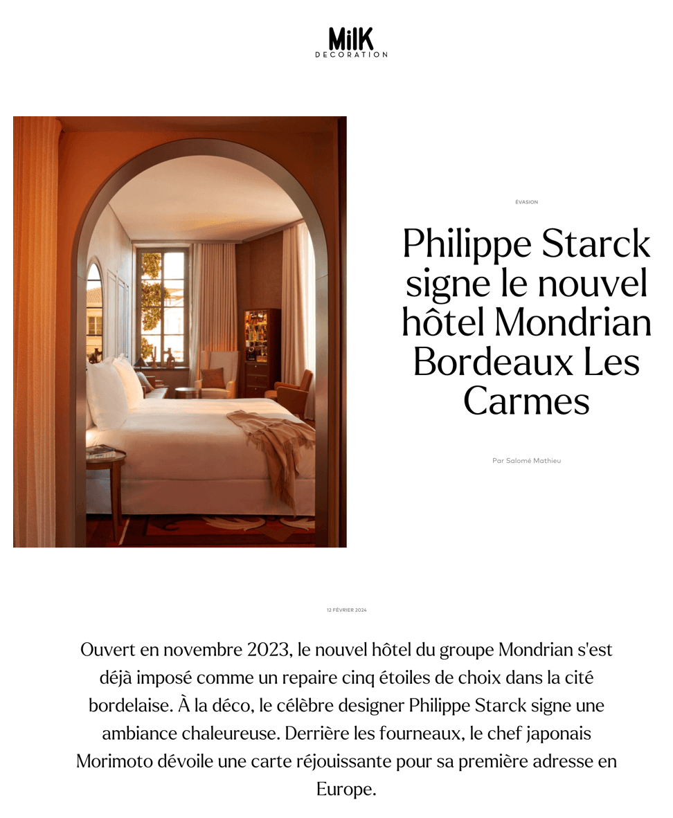 Philippe Starck signs the new Mondrian Bordeaux Les Carmes hotel