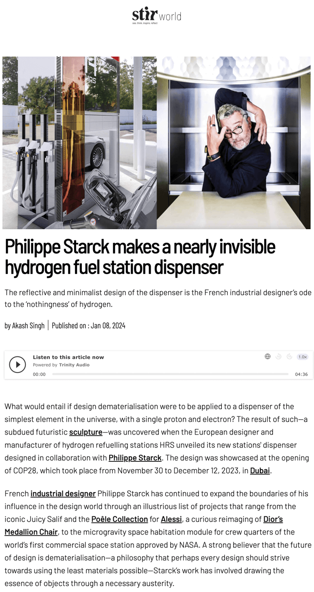 Philippe Starck makes a nearly invisible hydrogen fuel station dispenser