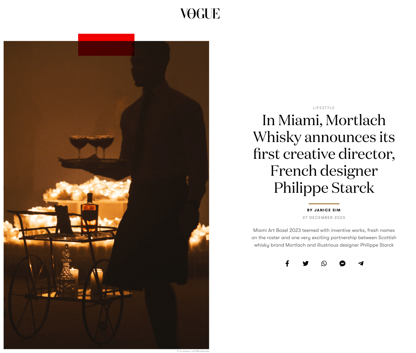 In Miami, Mortlach Whisky announces its first creative director, French designer Philippe Starck