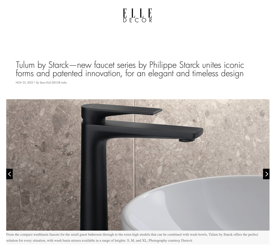 Tulum by Starck—new faucet series by Philippe Starck unites iconic forms and patented innovation, for an elegant and timeless design