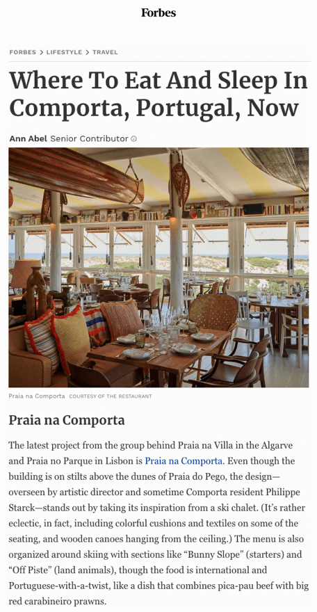 Where to eat and sleep in Comporta, Portugal, now