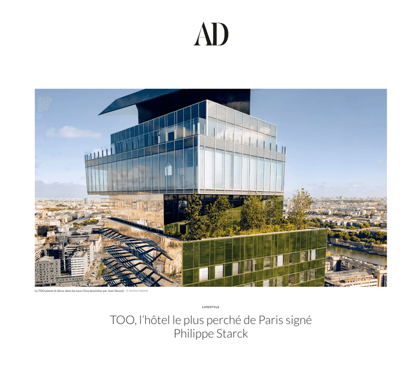 TOO, the most elevated hotel in Paris signed by Philippe Starck