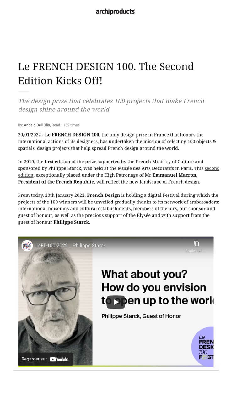 Le FRENCH DESIGN 100. The Second Edition Kicks Off!