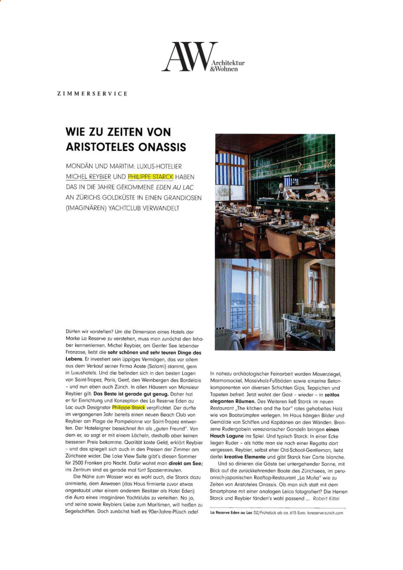 ARCHITEKTUR & WOHNEN - La Réserve Eden au Lac Zurich
