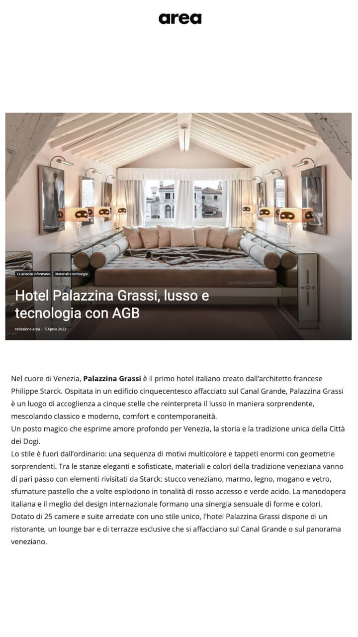 Hotel Palazzina Grassi, luxury and technology with AGB