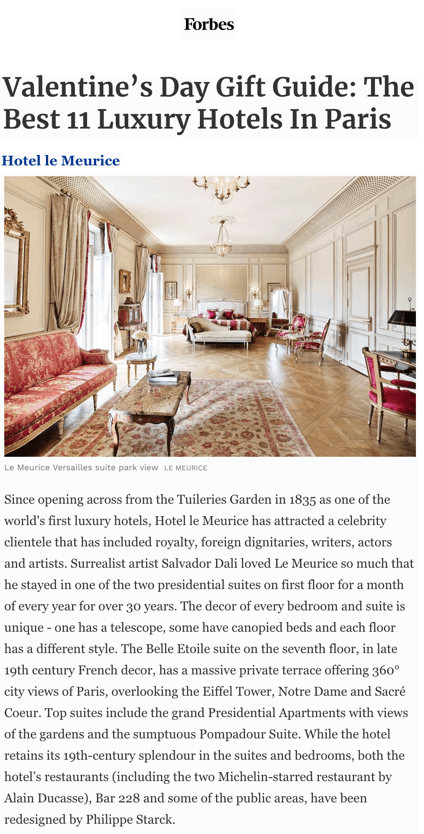 Valentine’s Day Gift Guide: The Best 11 Luxury Hotels In Paris