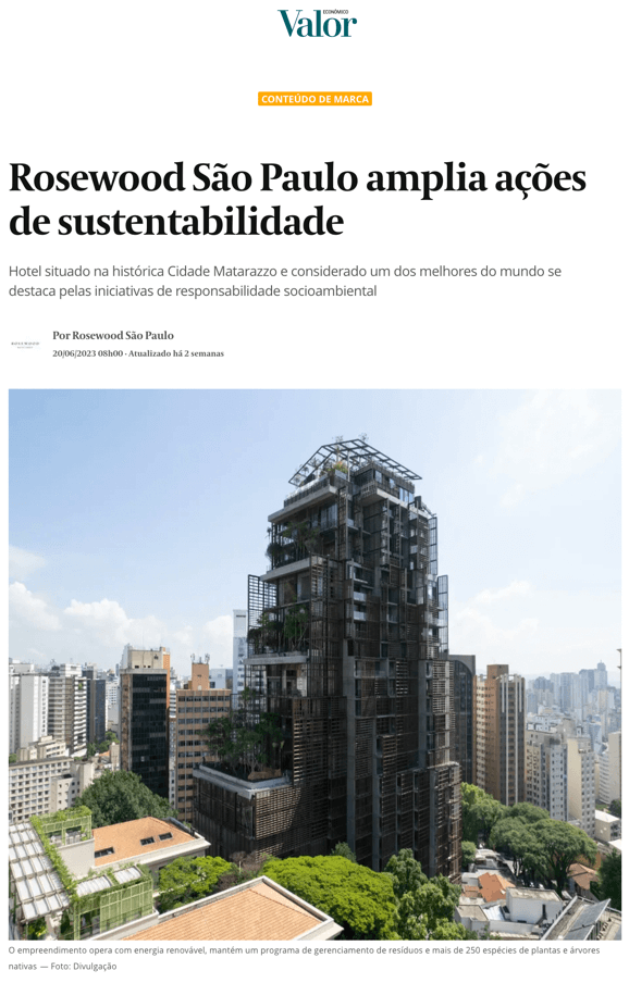 Rosewood São Paulo expands sustainability actions