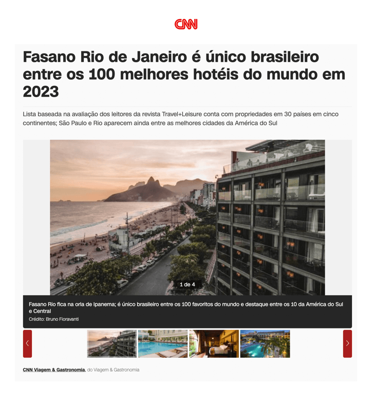 Fasano Rio de Janeiro is the only Brazilian among the 100 best hotels in the world in 2023