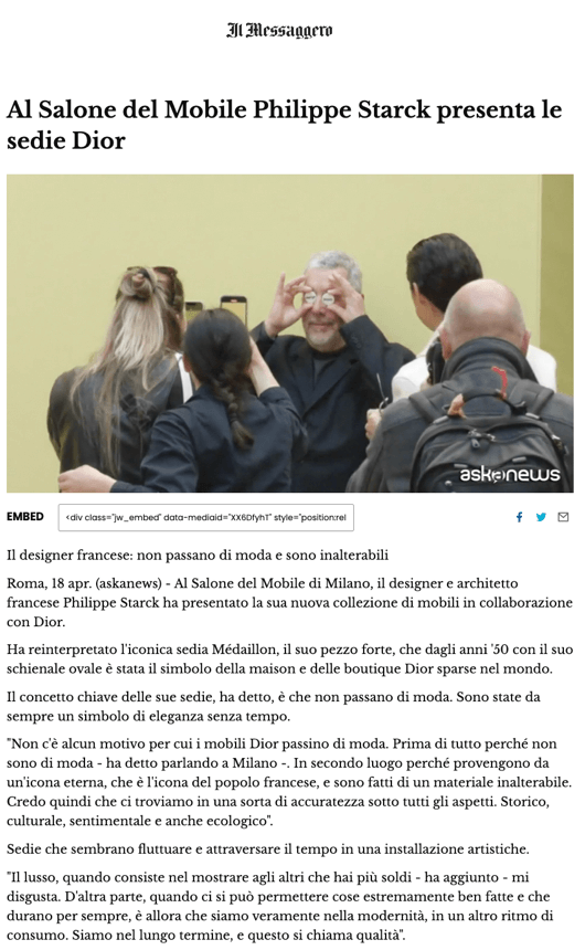 At the Salone del Mobile, Philippe Starck presents Dior chairs 