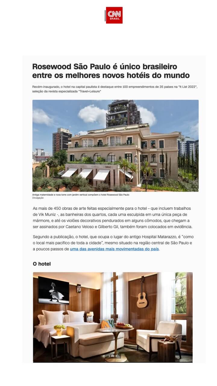 Rosewood São Paulo is the only Brazilian among the best new hotels in the world