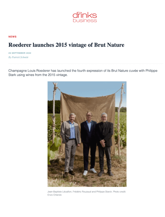 Roederer launches 2015 vintage of Brut Nature