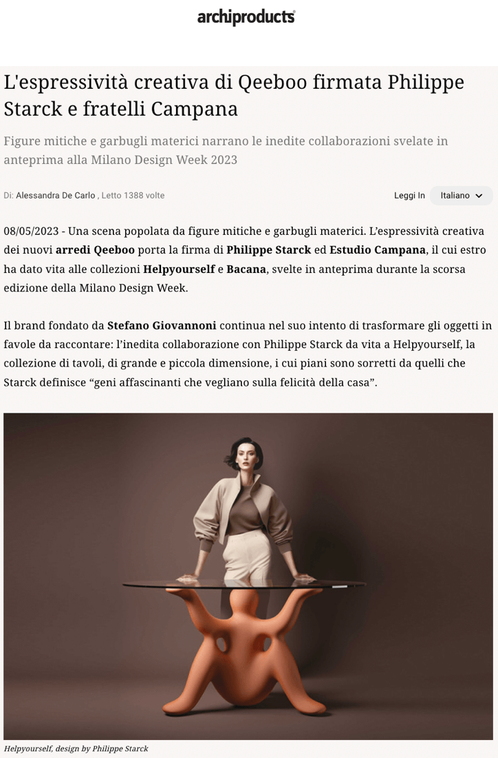 Qeeboo's creative expressiveness signed by Philippe Starck and Campana brothers