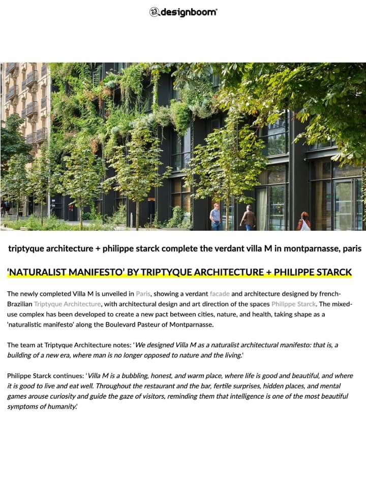 Triptyque architecture + Philippe Starck complete the verdant villa M in Montparnasse, Paris