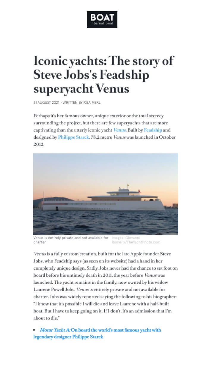 Iconic yachts: The story of Steve Jobs's Feadship superyacht Venus