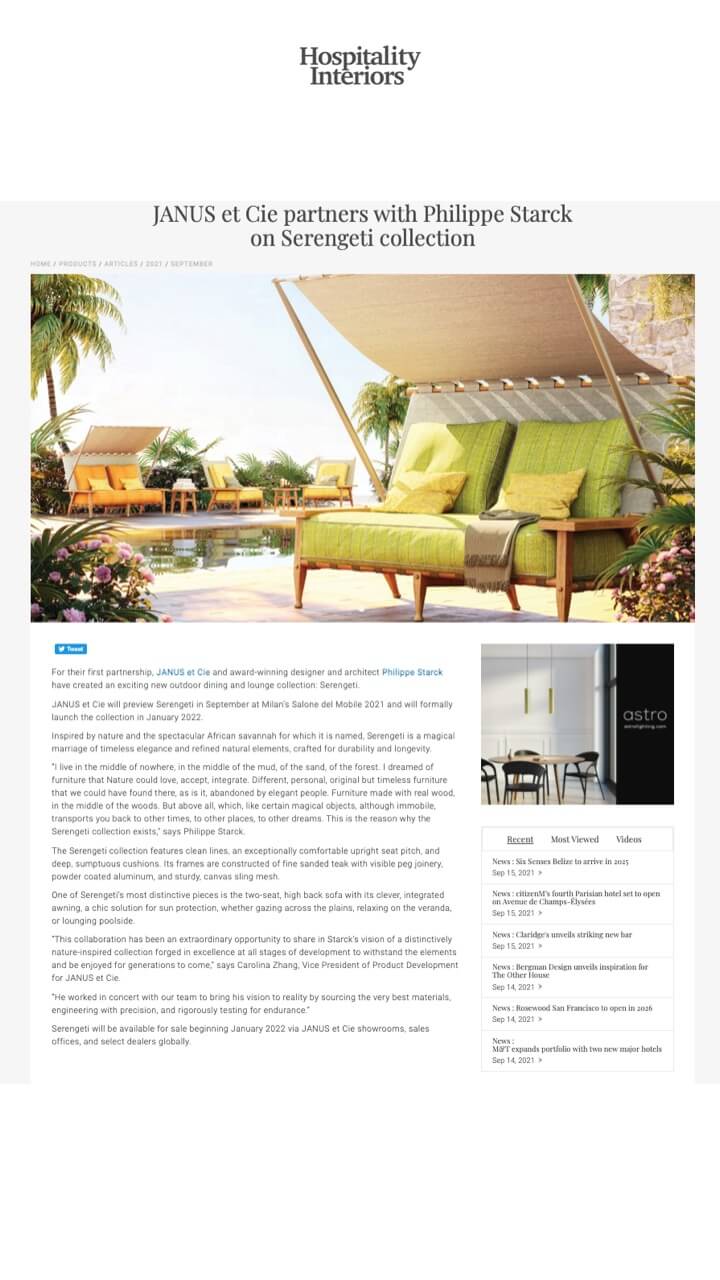 JANUS et Cie partners with Philippe Starck on Serengeti collection