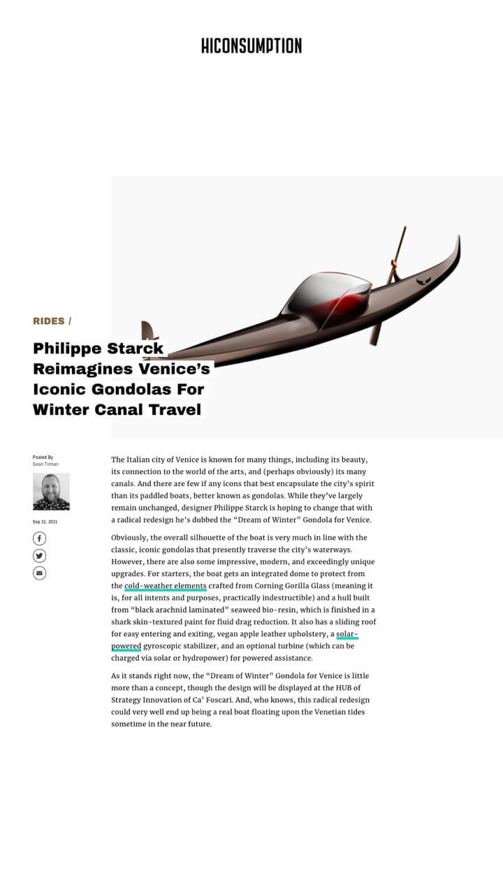 Philippe Starck Reimagines Venice’s Iconic Gondolas For Winter Canal Travel