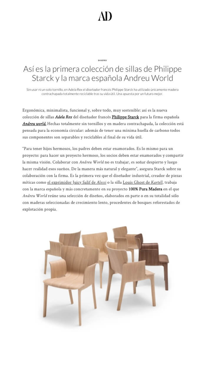 This is the first collection of chairs by Philippe Starck and the Spanish brand Andreu World.