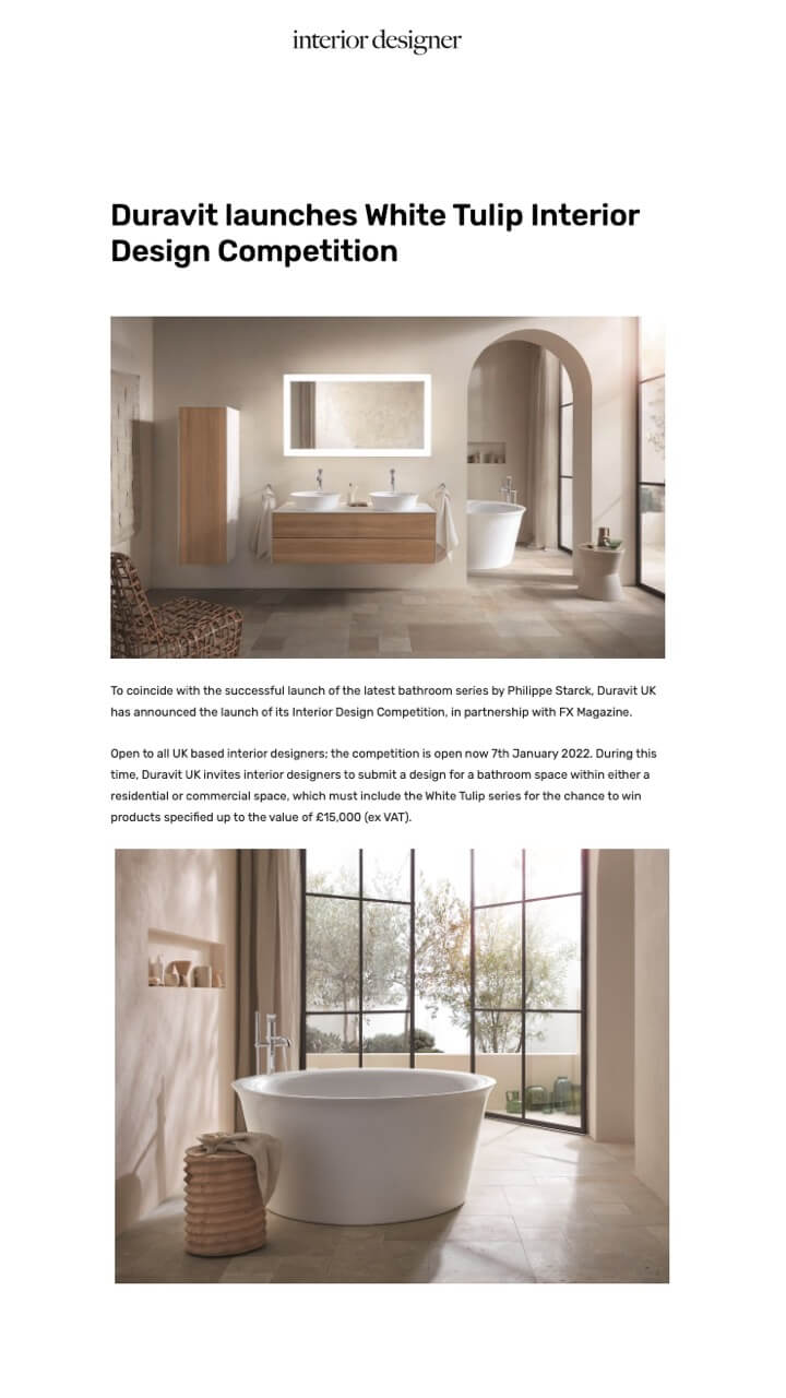 Duravit launches White Tulip Interior Design Competition