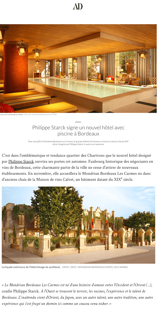 Philippe Starck signs a new hotel with swimming pool in BordeauX
