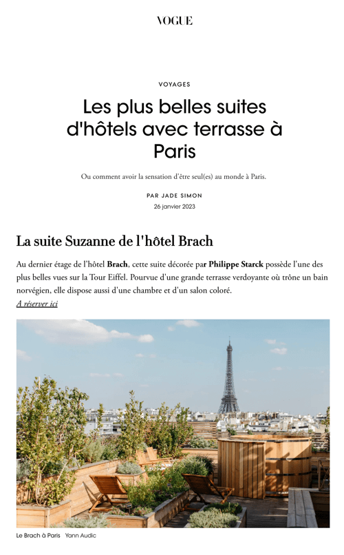 The most beautiful hotel suites with terrace in Paris