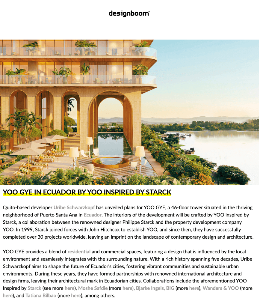 Phillipe Starck's tapering tower sprouts in ecuador for YOO GYE residential project