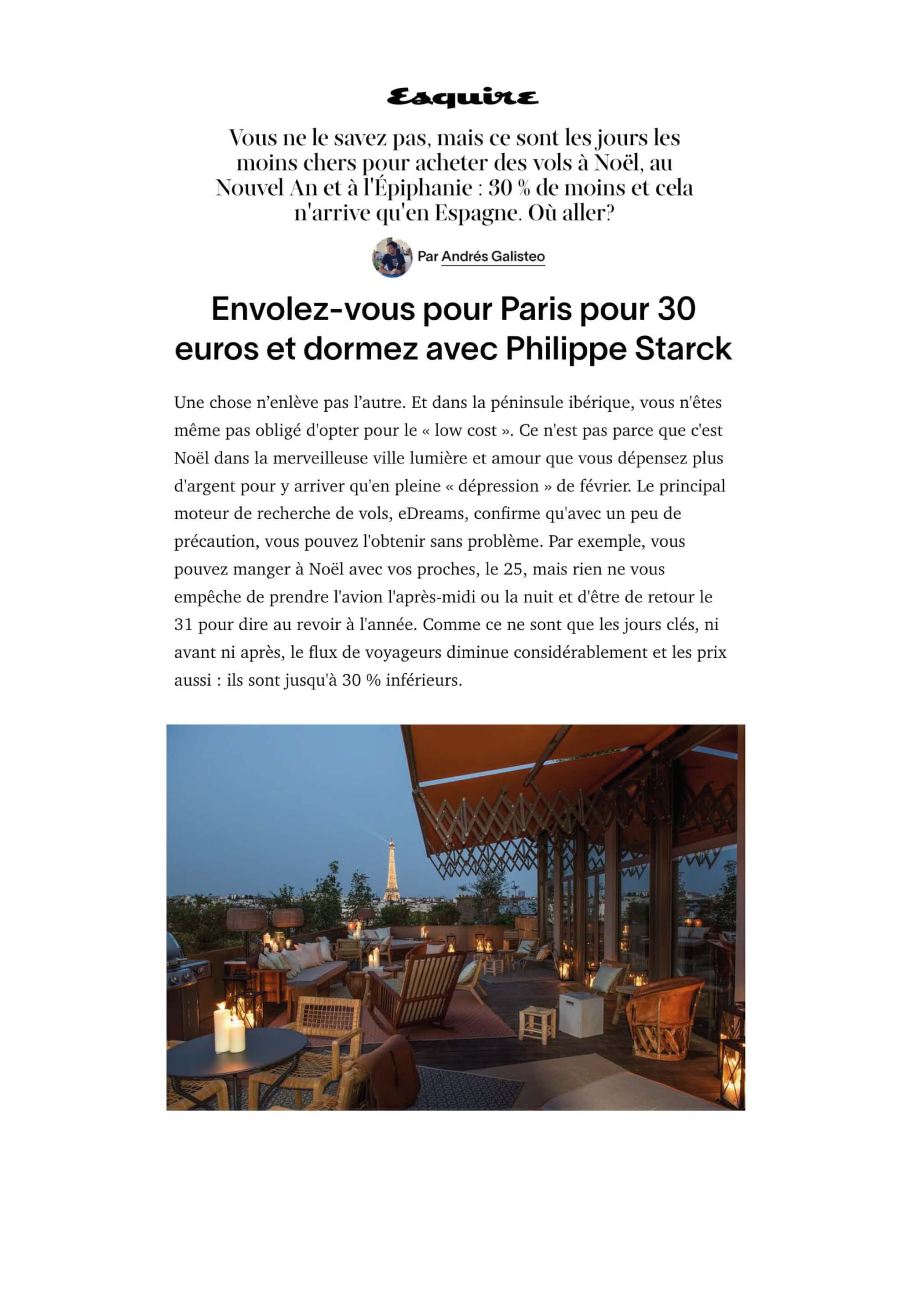 A trip to Paris for 30 euros and an overnight stay with Philippe Starck