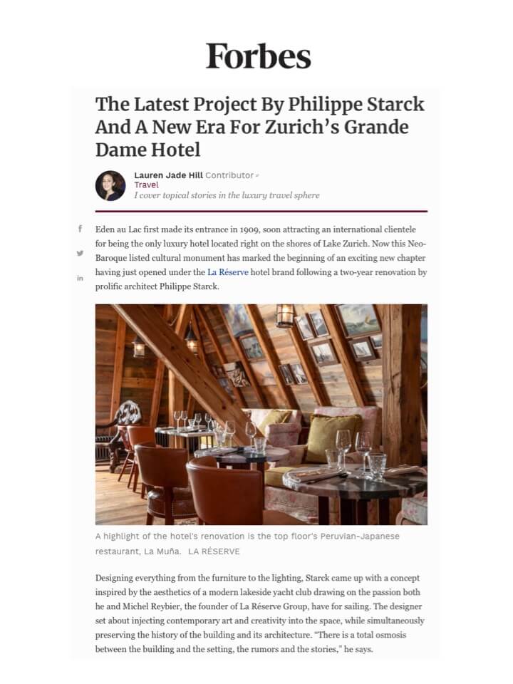 FORBES - La Réserve Eden au Lac Zurich