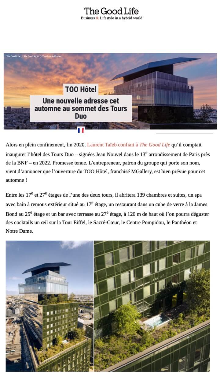 TOO Hotel A new address this fall at the top of the Duo Towers