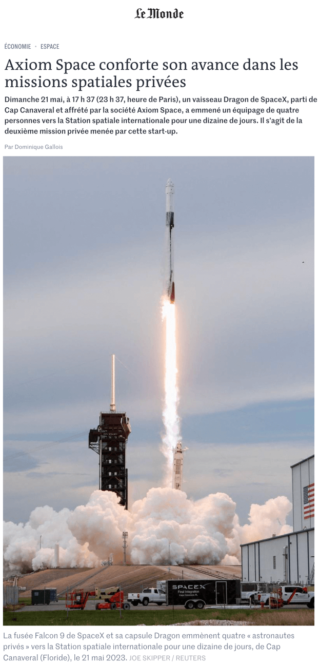 Axiom Space consolidates its lead in private space missions 