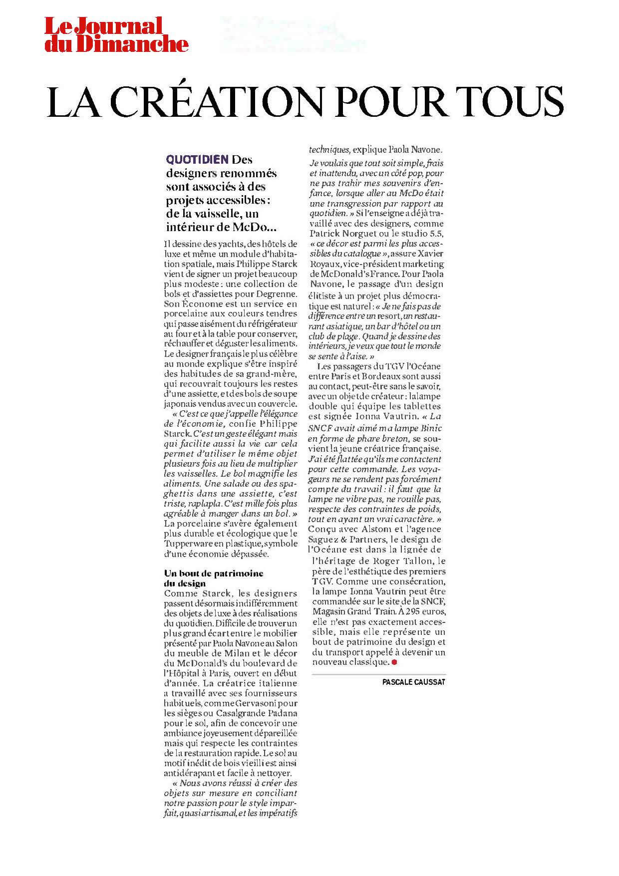 LE JOURNAL DU DIMANCHE - Starck