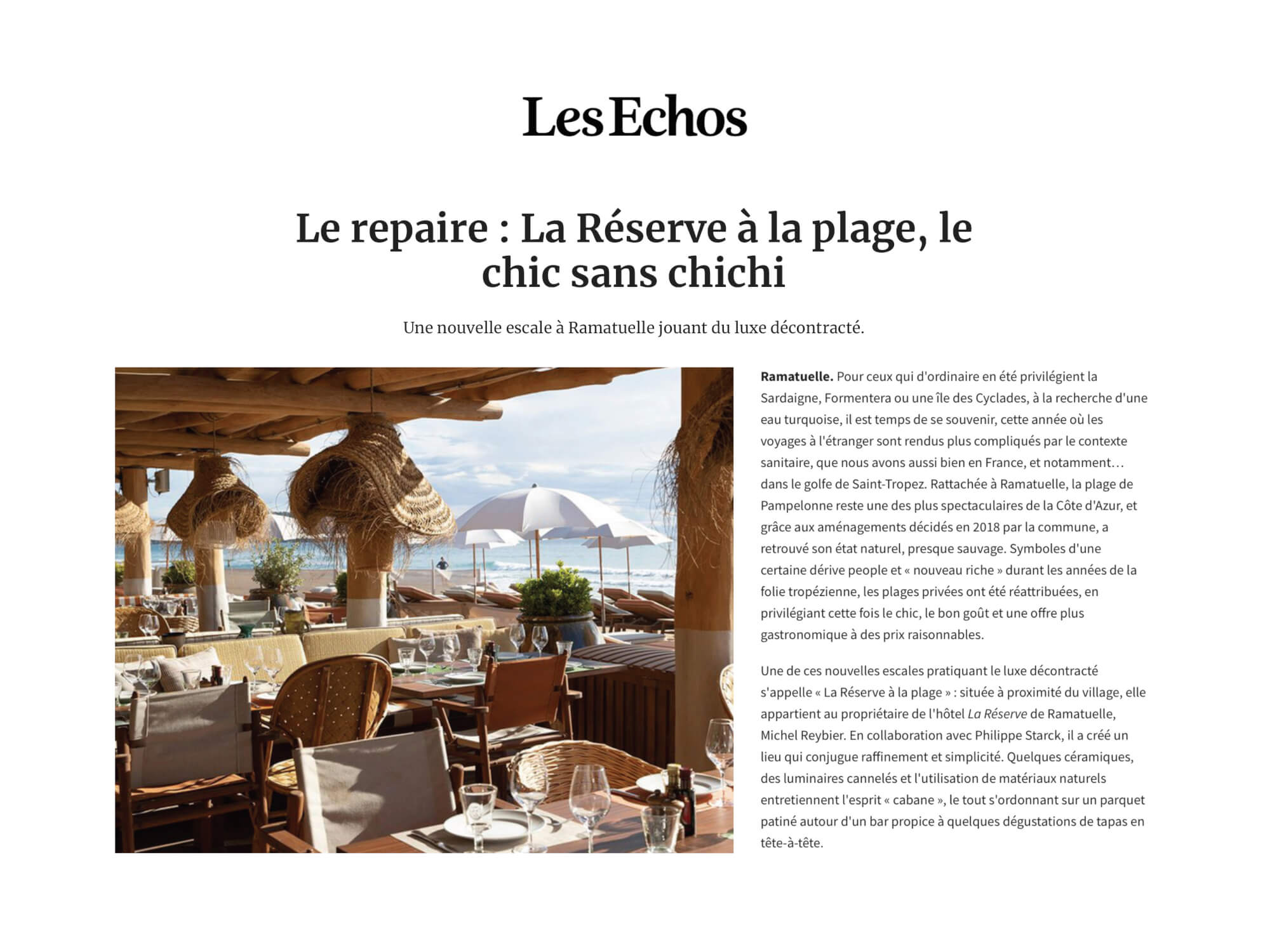 LES ECHOS - La Réserve à la Plage