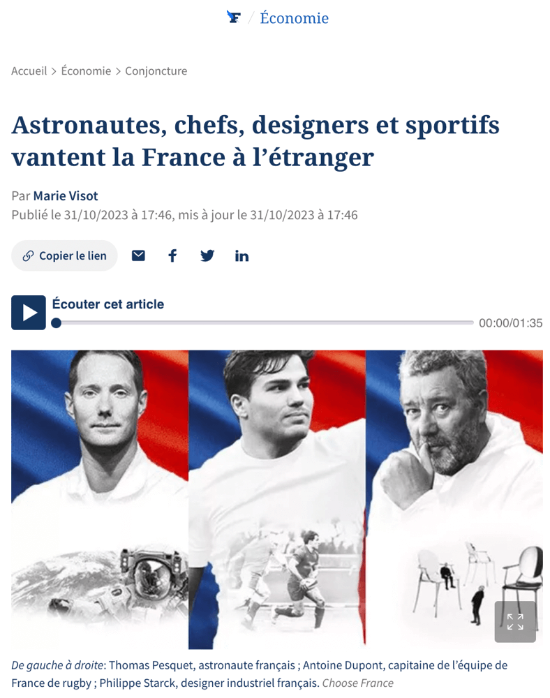 Astronauts, chefs, designers and athletes praise France abroad