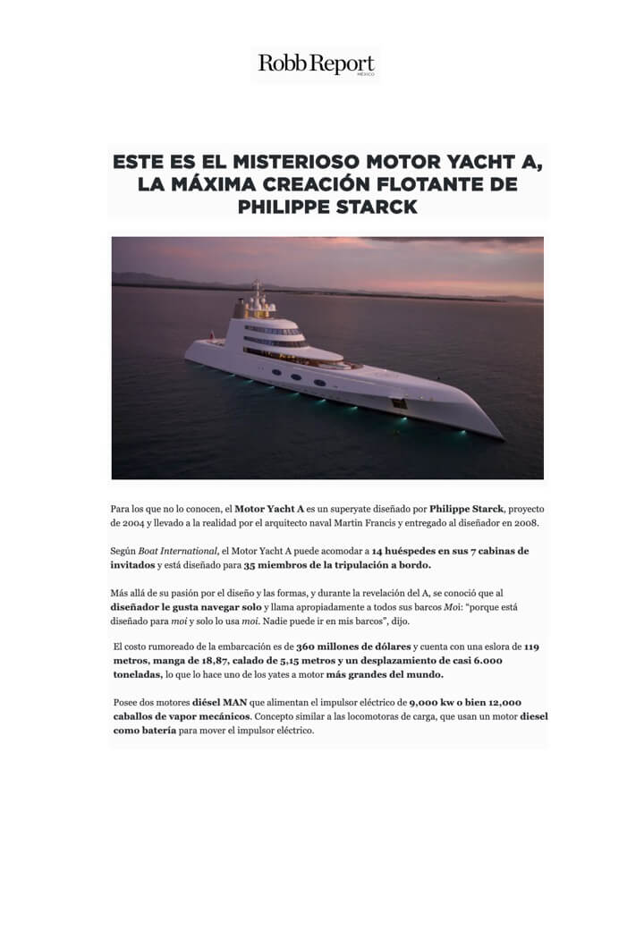 ROBB REPORT - Motor Yacht A