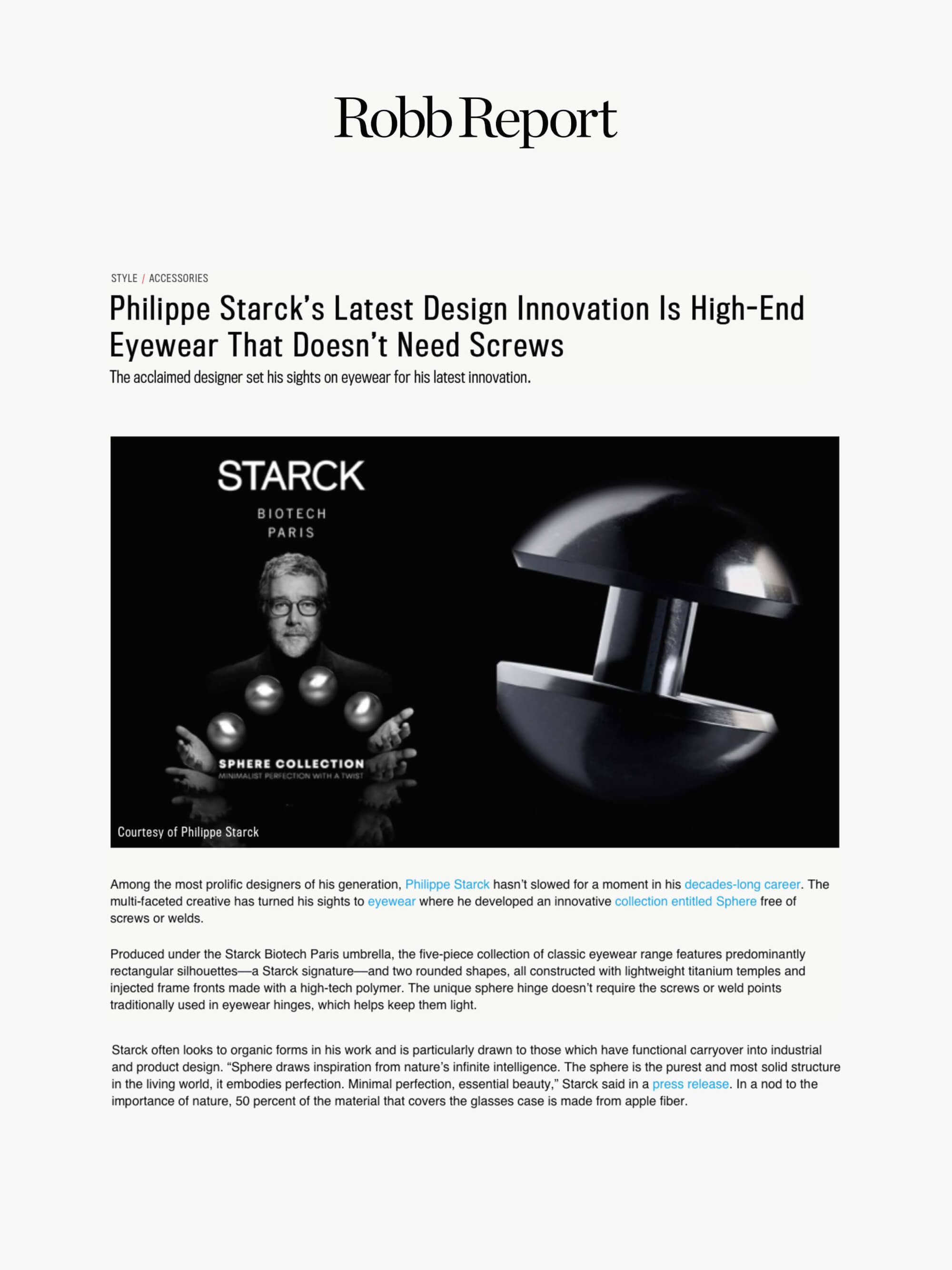 ROBB REPORT - Starck Biotech Paris