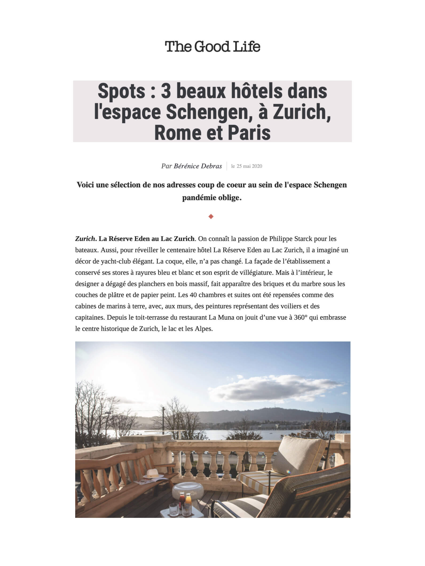 THE GOOD LIFE - La Réserve Eden au Lac Zurich