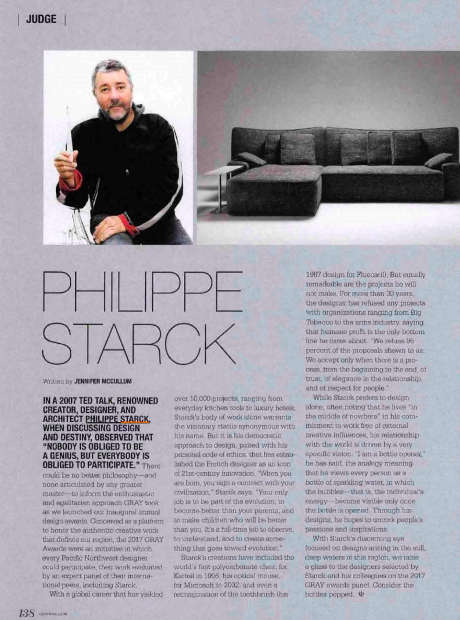 Philippe Starck, jury of the Gray Awards 2017