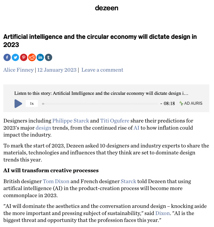 Artificial intelligence and the circular economy will dictate design in 2023