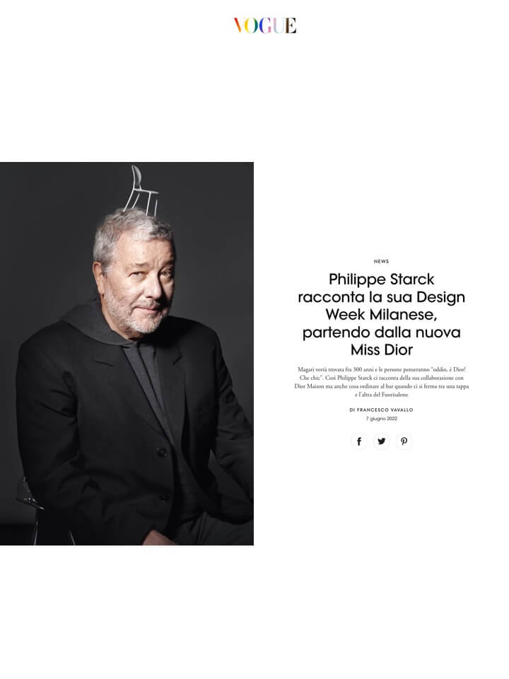 Philippe Starck talks about his Milan Design Week, starting with the new Miss Dior