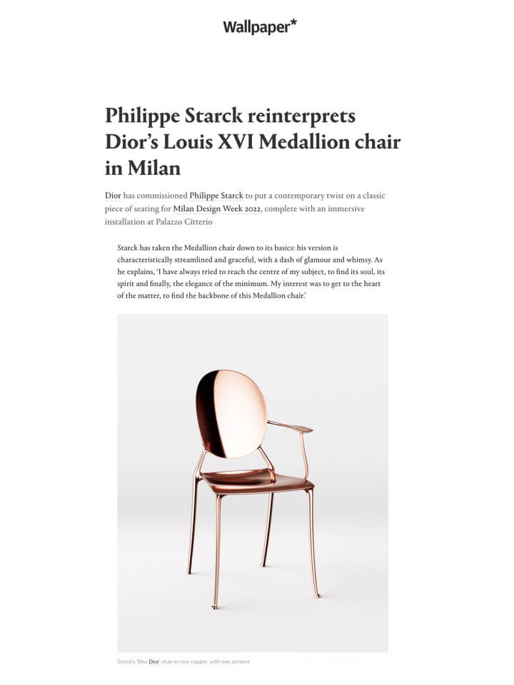 Philippe Starck reinterprets Dior’s Louis XVI Medallion chair in Milan