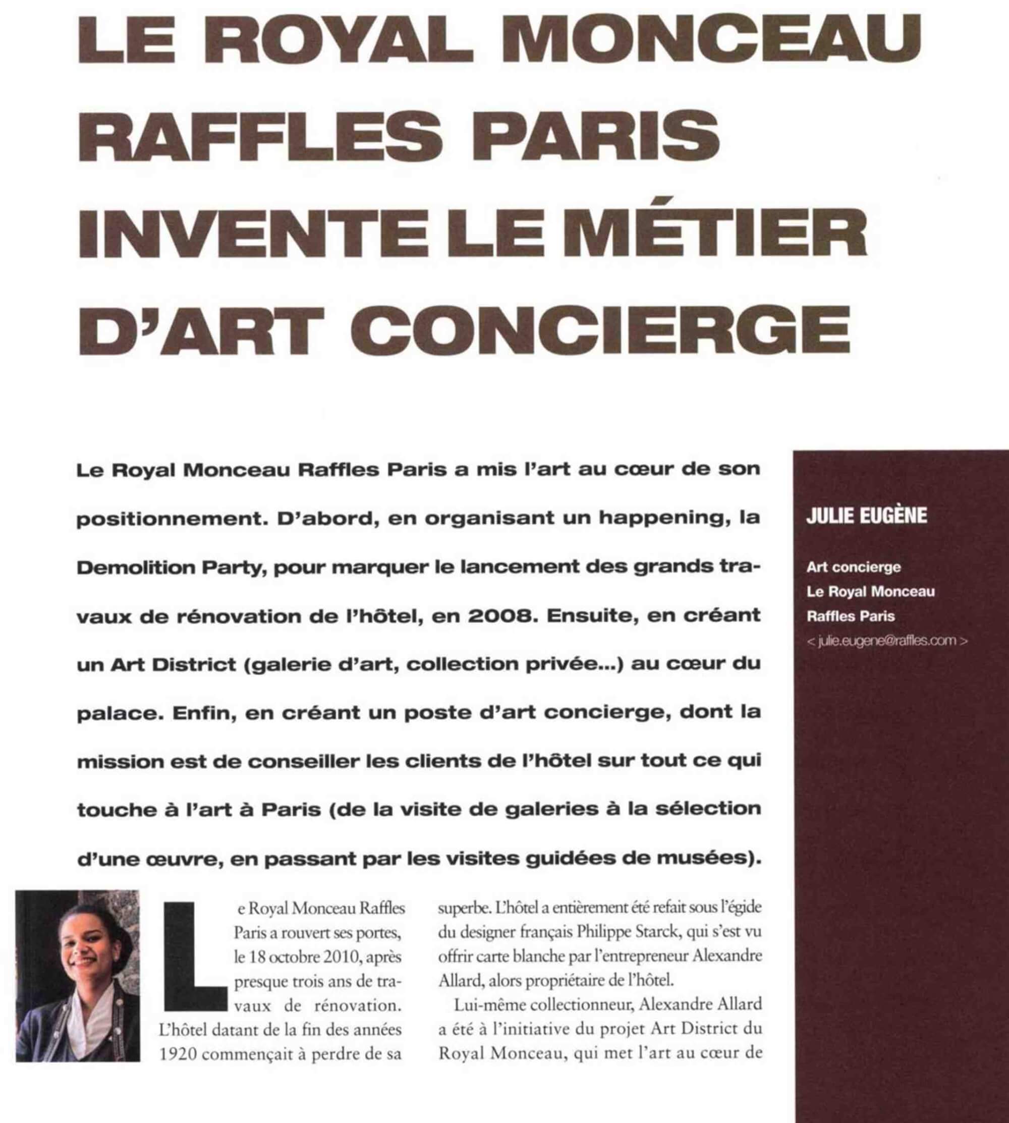 Le royal monceau raffles Paris invente le métier d'art concierge